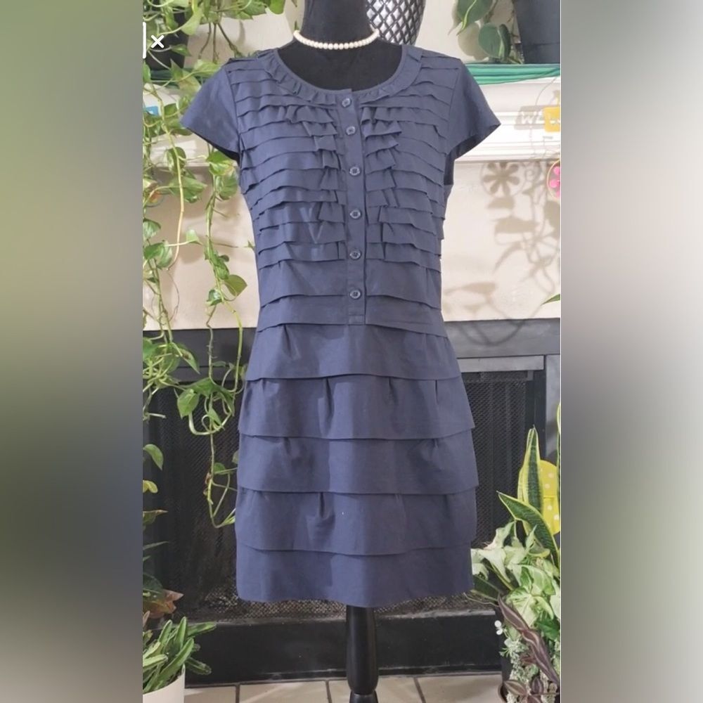 Daniel Cremieux Navy Blue Tiered Ruffle Mini Dress